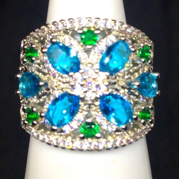 Art Deco Vintage Style Sterling Silver Tanzanite & Sapphire  Ring - Picture 1 of 10